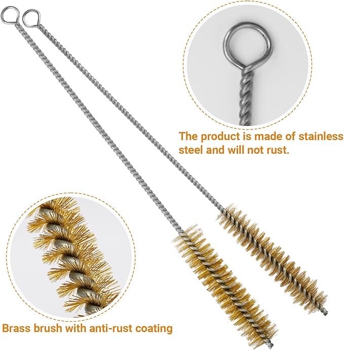 8Pcs Tube Cleaning Brush,Brass Stainless Steel Engine Cleaning Brushes,12 inch Long Round Wire Pipe Cleaner for Deep Pipes,Auto Parts, Engine Parts,8 Sizes