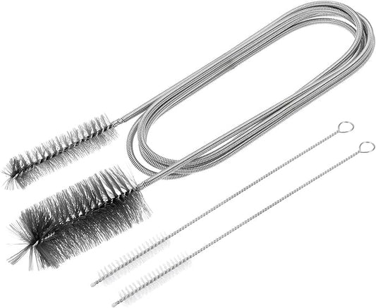 HARFINGTON 3pcs Flexible Long Drain Brush Straw Cleaner Set 61.02" Stainless Steel Double Ended Hose Brush with 8" Nylon Long Tube Pipe Cleaning for Fish Tank Sink Pipe, Black