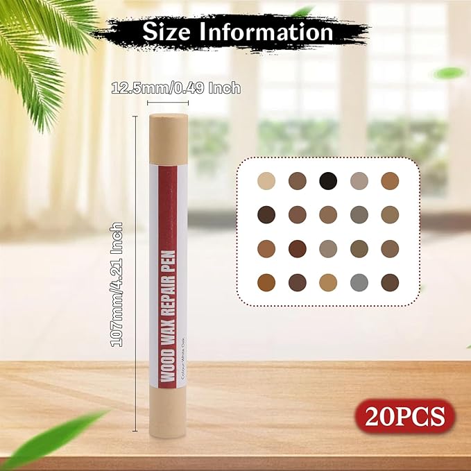 Wood Filler Sticks,20 Colors Wood Repair Wax Crayons,Wood Furniture Markers Touch up for Repairing Scratches, Dings, Cracks and Holes in Wood Floors, Cabinets, Cut Panels(White Series)