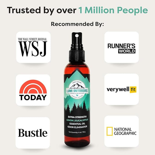 Lumi Outdoors Natural Shoe Deodorizer Spray (700+ Sprays) - Extra Strength Shoe Odor Eliminator for Smelly Shoes & Foot Odor - Replaces Shoe Balls & Inserts - Eucalyptus Lemongrass