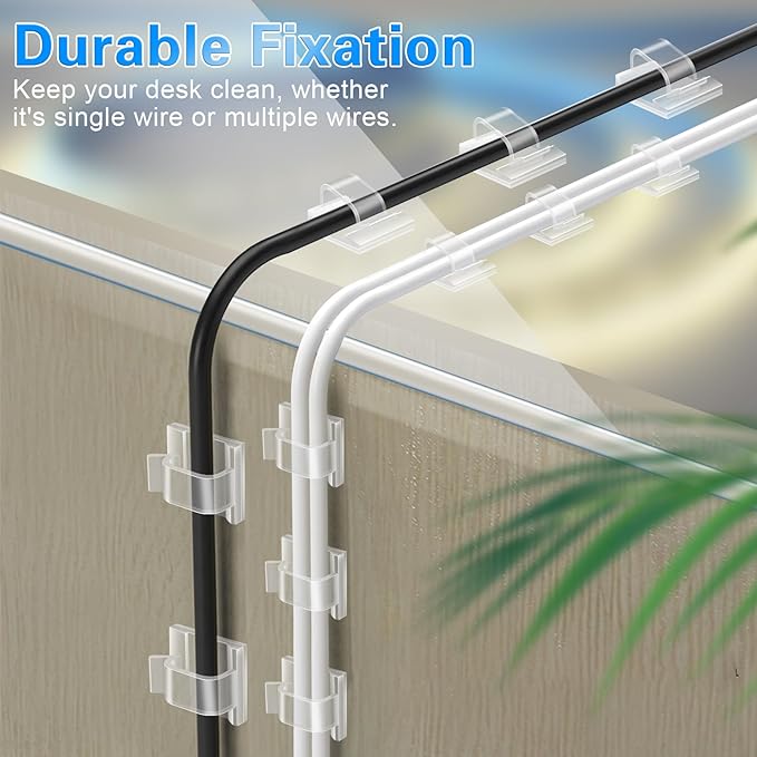 60 PCS XHF 3/4” Adhesive Cable Wire Clips Clear, Outdoor Christmas Light Clips, Cable Staples Cable Management Wire Organizer Cord Holder for Under Desk, Car, Wall, TV PC Ethernet