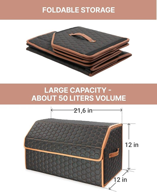 Owleys Foldable Trunk Organizer for Car Storage - Collapsible Auto Trunk Organizer With Lid - Trunk Organization (21.6 inch, Hexy)