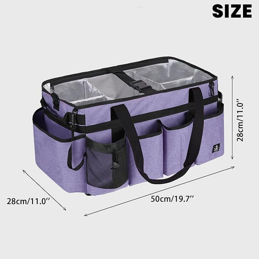Extra large Cleaning Caddy Bag Built-in Sturdy Support Board, Cleaning Organizer with Detachable Divider, Cleaning Supply Tote with Adjustable Shoulder Strap (Purple, 19'' x 11'' x 11'')