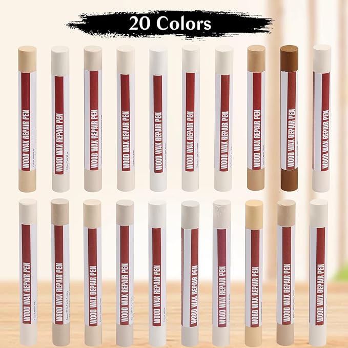 Wood Filler Sticks,20 Colors Wood Repair Wax Crayons,Wood Furniture Markers Touch up for Repairing Scratches, Dings, Cracks and Holes in Wood Floors, Cabinets, Cut Panels(White Series)