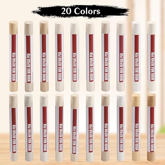 Wood Filler Sticks,20 Colors Wood Repair Wax Crayons,Wood Furniture Markers Touch up for Repairing Scratches, Dings, Cracks and Holes in Wood Floors, Cabinets, Cut Panels(Light Color Series)