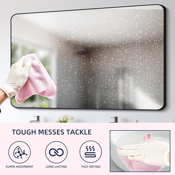 & PLUSH Microfiber Cleaning Cloth Roll - 50 Pack, Tear Away Microfiber Towels, 12" x 12", Reusable, Washable, Streak Free, Ultra Absorbent Dish Rags for Car, Home, Garage or Shop (Pink)