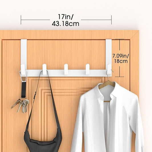 Over The Door Hooks Hanger, Heavy Duty Rack for Winter Coat, Fits 1 3/4" Doors, L7U - Bathroom Accessories and Towel Organizer Holder - White