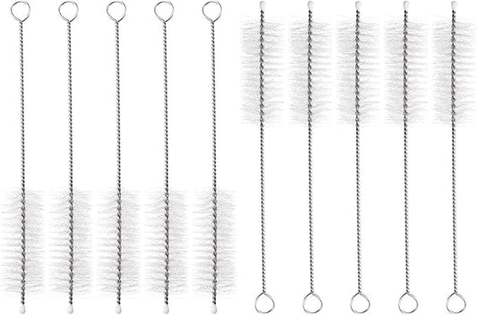 HARFINGTON Straw Cleaner Brush Set, 6 Inch Length 304 Stainless Steel and Nylon Bristles for Water Bottle Silicone Straw Sippy Cup Pipes, White (20mm OD, 10-Piece-Set)