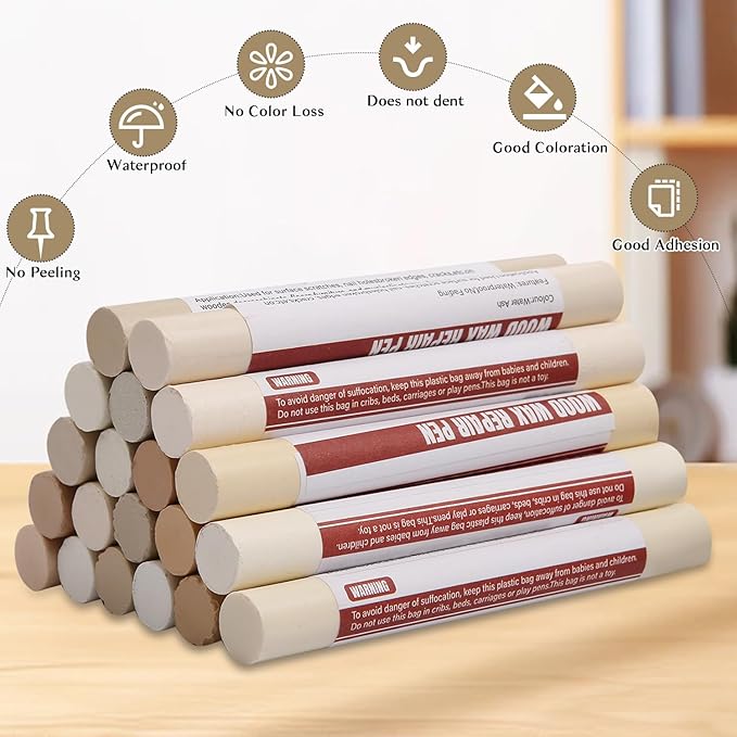 Wood Filler Sticks,20 Colors Wood Repair Wax Crayons,Wood Furniture Markers Touch up for Repairing Scratches, Dings, Cracks and Holes in Wood Floors, Cabinets, Cut Panels(Light Color Series)