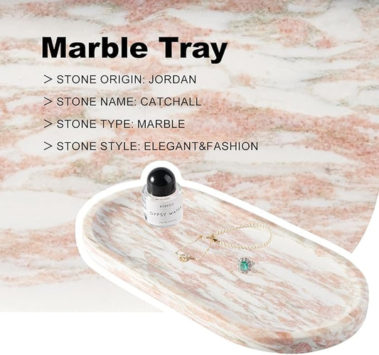 Koville Norway Natural Marble Tray, 12"x6" Vanity Decorative Tray for Countertop, Catchall Tray for Perfume, Candles, Jewelry Dish