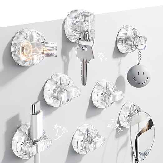 8-Pack Magnetic Cable Clips [1S Snap-On] Cord Holder, LISEN Desk Organizers and Accessories with 4 Extra Strong Adhesive Pads, Wire Organizer for Nightstand, Home, Wall, Car, Desktop,Transparent