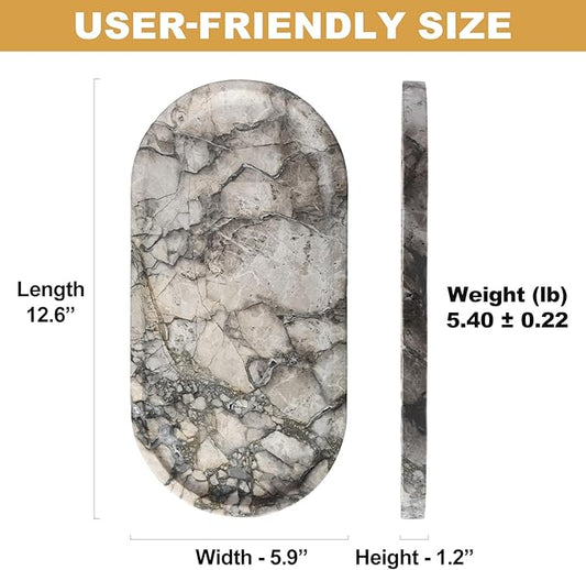 Koville Turkish Natural Travertine Tray, 12"x6" Vanity Decorative Tray for Countertop Organizer, Catchall Tray for Perfume, Candles, Jewelry Dish