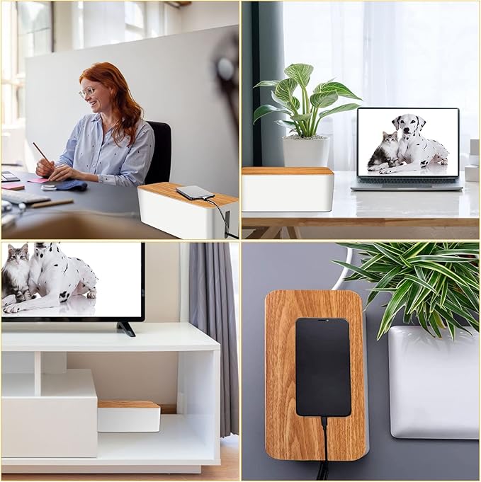 YUANYE Cable Management Box Cable Management Kit for Power Strip to Hide Wires,Cord Organizer Boxes,Safe ABS Material Wire Organizer of Cable Clips Sleeve for Home & Office,2Pack-123PCS/White