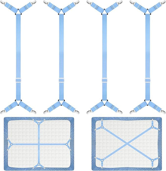 Morcheiong Bed Sheet Fasteners Straps - 4 Pack Adjustable Bed Sheet Holder Strap for Bedding Stays Bedsheet Tie Downs - Blue