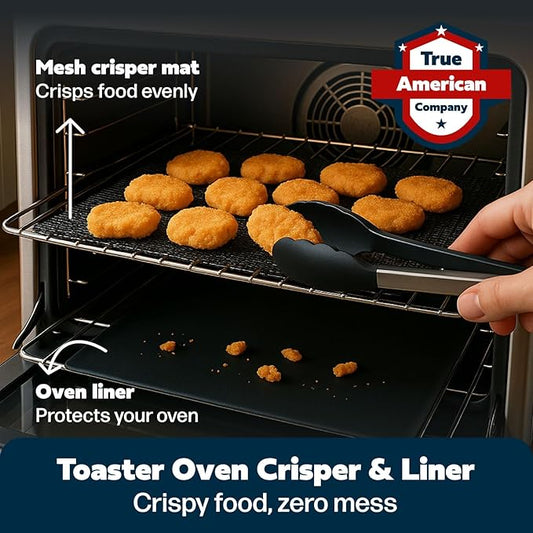 Cooks Innovations Toaster Oven Non Stick Liner & Crisper Set - Get Crispy Food Every Time - Easy Clean Up - Premium Crisping Sheet with Nonstick Oven Liner for Toaster Oven (9 x 11)