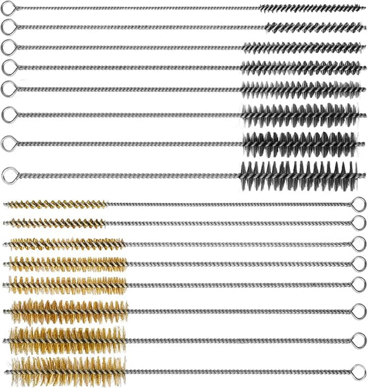 16Pcs Tube Cleaning Brush,Brass Stainless Steel Engine Cleaning Brushes,12 inch Long Round Wire Pipe Cleaner for Deep Pipes,Auto Parts, Engine Parts,8 Sizes