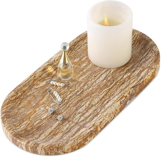 Koville Turkish Natural Marble Tray, 12"x6" Vanity Decorative Tray for Countertop Organizer, Catchall Tray for Perfume, Candles, Jewelry Dish