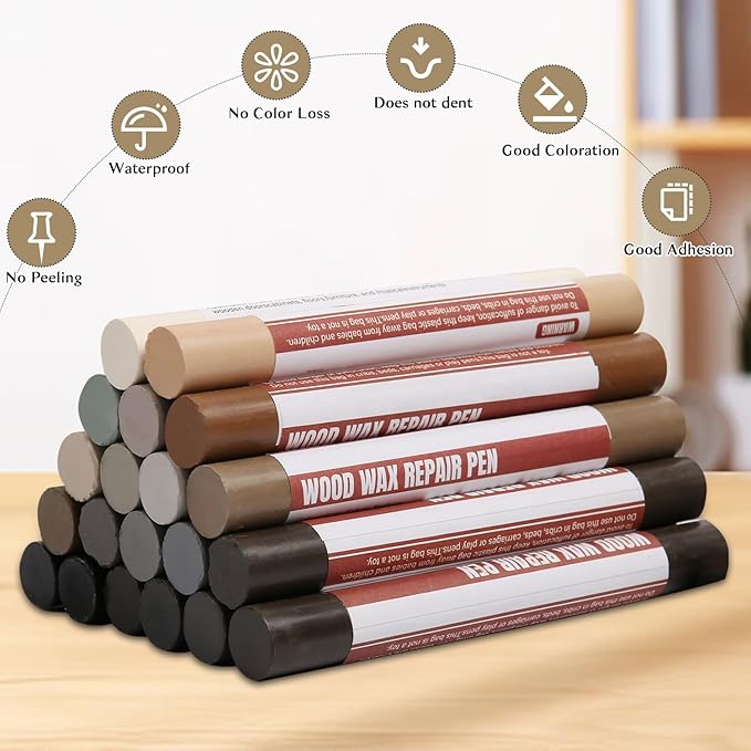 Wood Filler Sticks,20 Colors Wood Repair Wax Crayons,Wood Furniture Markers Touch up for Repairing Scratches, Dings, Cracks and Holes in Wood Floors, Cabinets, Cut Panels(Gray Series)