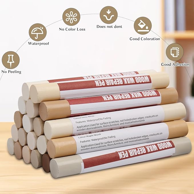 Wood Filler Sticks,20 Colors Wood Repair Wax Crayons,Wood Furniture Markers Touch up for Repairing Scratches, Dings, Cracks and Holes in Wood Floors, Cabinets, Cut Panels(White Series)