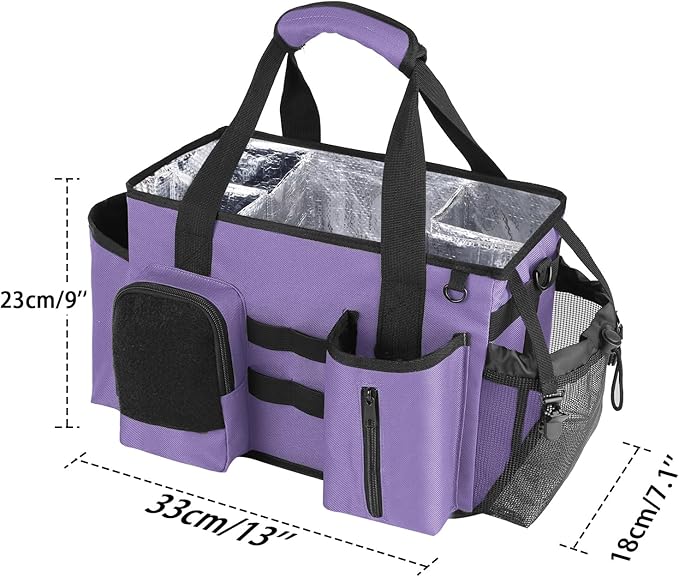 Wearable Cleaning Caddy Bag, Cleaning Organizer with Handles, Cleaning Supply Tote with Adjustable Shoulder Strap for Cleaners & Housekeeper (Purple, 13.4'' x 7.3'' x 9.3'')
