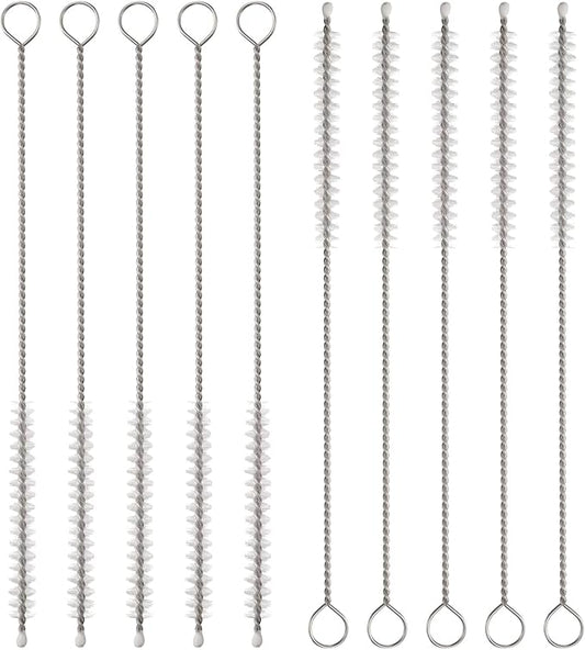 HARFINGTON Straw Cleaner Brush Set, 6 Inch Length 304 Stainless Steel and Nylon Bristles for Water Bottle Silicone Straw Sippy Cup Pipes, White (6mm OD, 10-Piece-Set)