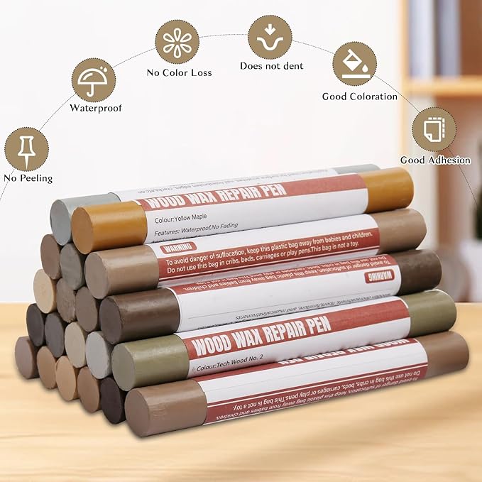 Wood Filler Sticks,20 Colors Wood Repair Wax Crayons,Wood Furniture Markers Touch up for Repairing Scratches, Dings, Cracks and Holes in Wood Floors, Cabinets, Cut Panels(Technicolor Series)