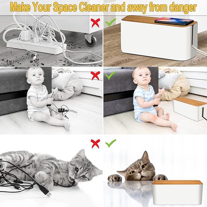 YUANYE Cable Management Box Cable Management Kit for Power Strip to Hide Wires,Cord Organizer Boxes,Safe ABS Material Wire Organizer of Cable Clips Sleeve for Home & Office,2Pack-123PCS/White