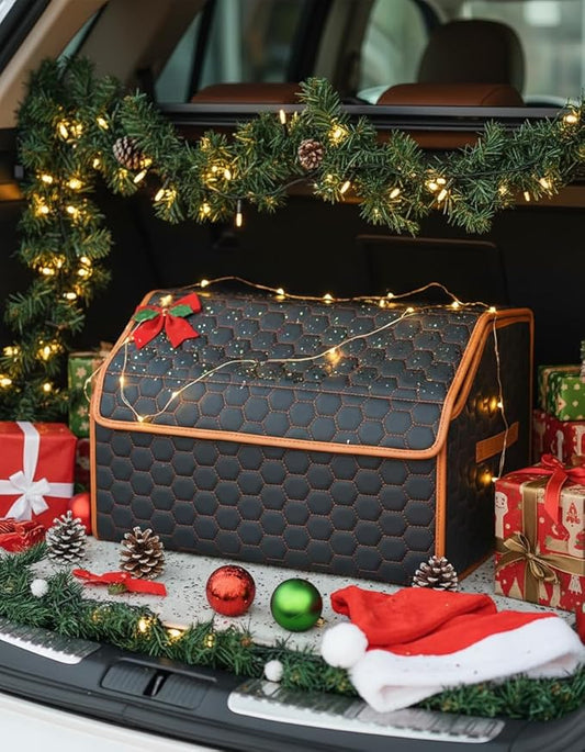 Owleys Foldable Trunk Organizer for Car Storage - Collapsible Auto Trunk Organizer With Lid - Trunk Organization (21.6 inch, Hexy)