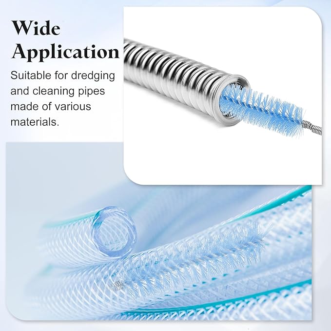 HARFINGTON 3pcs Flexible Long Drain Brush Straw Cleaner Set 35.43" Stainless Steel Double Ended Hose Brush with 8" Nylon Long Tube Pipe Cleaning for Fish Tank Sink Pipe, Black