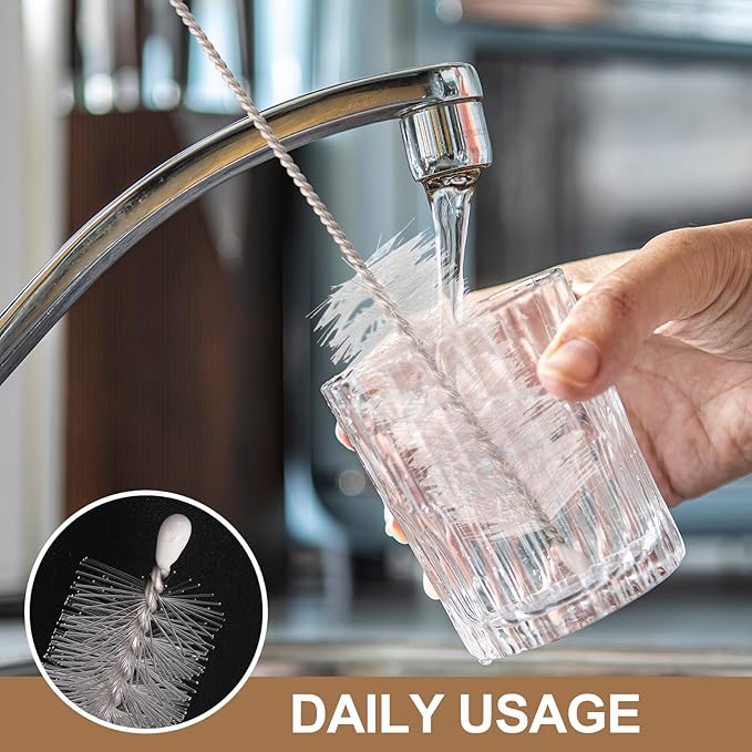 HARFINGTON Straw Cleaner Brush Set, 8 Inch Length 304 Stainless Steel and Nylon Bristles for Water Bottle Silicone Straw Sippy Cup Pipes, White (4mm OD, 10-Piece-Set)