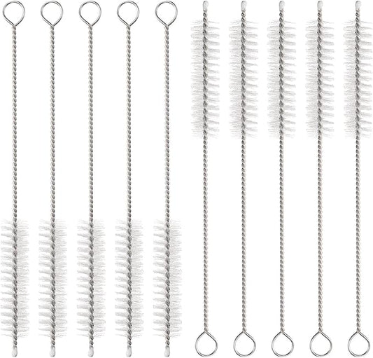 HARFINGTON Straw Cleaner Brush Set, 6 Inch Length 304 Stainless Steel and Nylon Bristles for Water Bottle Silicone Straw Sippy Cup Pipes, White (12mm OD, 10-Piece-Set)