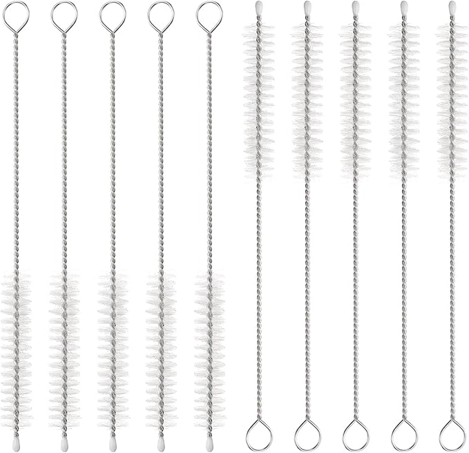HARFINGTON Straw Cleaner Brush Set, 6 Inch Length 304 Stainless Steel and Nylon Bristles for Water Bottle Silicone Straw Sippy Cup Pipes, White (10mm OD, 10-Piece-Set)