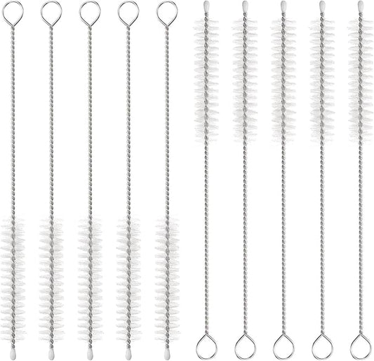 HARFINGTON Straw Cleaner Brush Set, 6 Inch Length 304 Stainless Steel and Nylon Bristles for Water Bottle Silicone Straw Sippy Cup Pipes, White (10mm OD, 10-Piece-Set)
