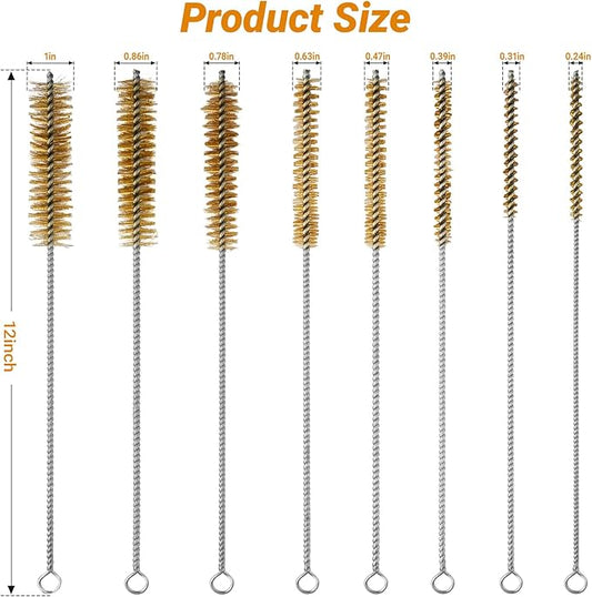 8Pcs Tube Cleaning Brush,Brass Stainless Steel Engine Cleaning Brushes,12 inch Long Round Wire Pipe Cleaner for Deep Pipes,Auto Parts, Engine Parts,8 Sizes