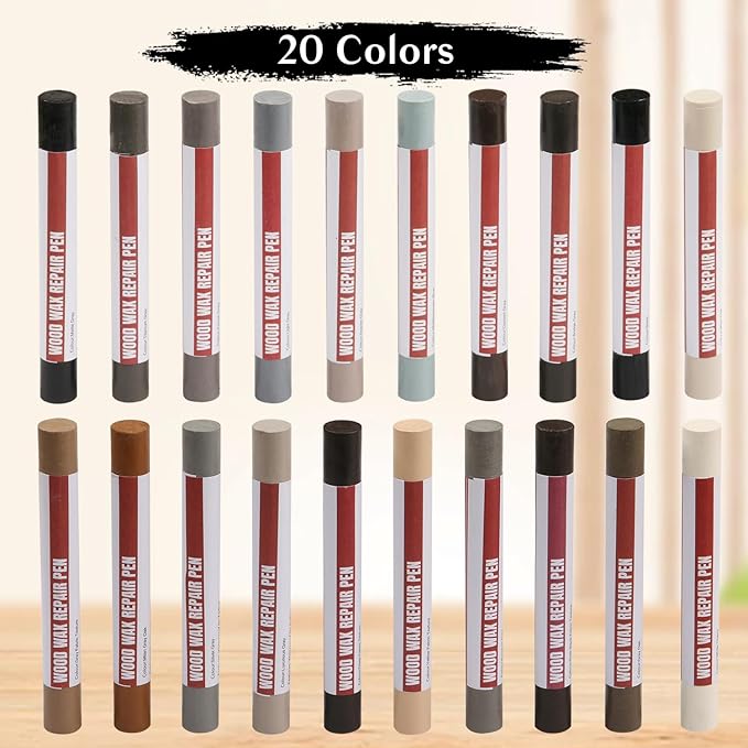 Wood Filler Sticks,20 Colors Wood Repair Wax Crayons,Wood Furniture Markers Touch up for Repairing Scratches, Dings, Cracks and Holes in Wood Floors, Cabinets, Cut Panels(Gray Series)