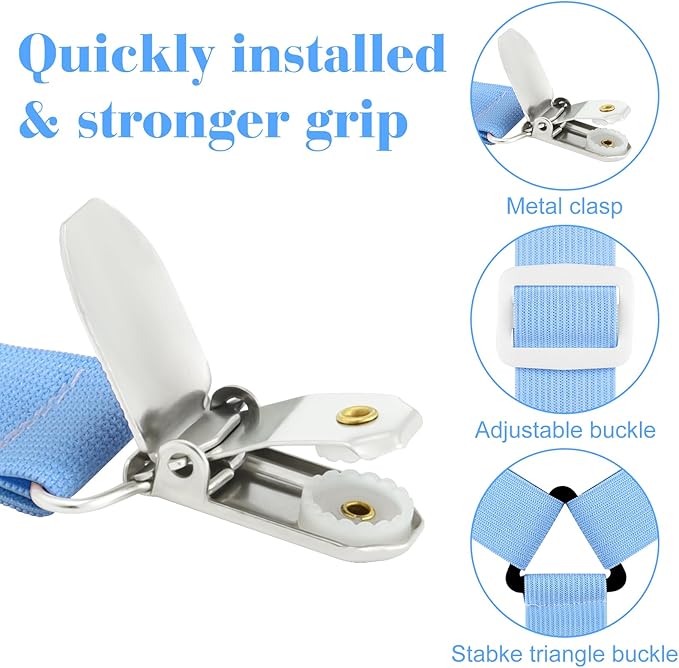 Morcheiong Bed Sheet Fasteners Straps - 4 Pack Adjustable Bed Sheet Holder Strap for Bedding Stays Bedsheet Tie Downs - Blue