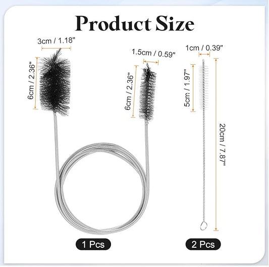 HARFINGTON 3pcs Flexible Long Drain Brush Straw Cleaner Set 61.02" Stainless Steel Double Ended Hose Brush with 8" Nylon Long Tube Pipe Cleaning for Fish Tank Sink Pipe, Black