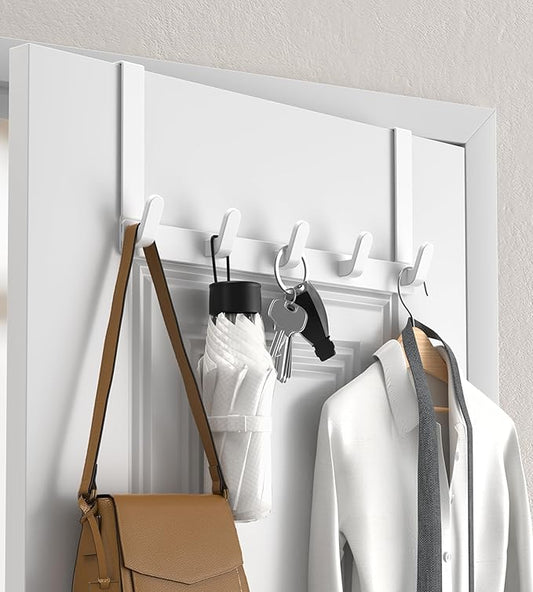 Over The Door Hooks Hanger, Heavy Duty Rack for Winter Coat, Fits 1 3/4" Doors, L7U - Bathroom Accessories and Towel Organizer Holder - White