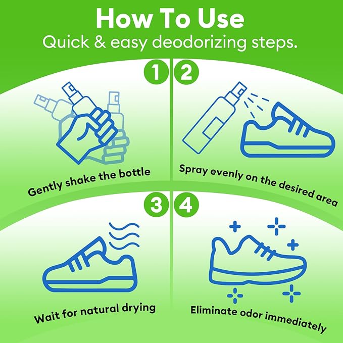 Foot & Shoe Deodorizer Spray, 5 fl.oz Instant Odor Eliminator for Smelly Shoes & Feet - Long-Lasting Freshness, 2-Pack