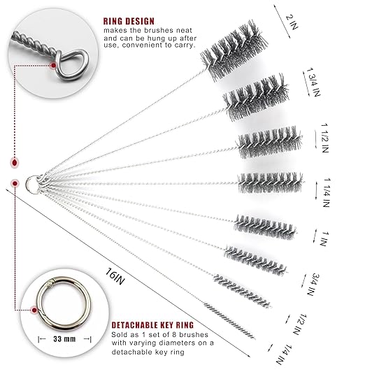 16 Inch Extra Long Pipe Cleaning Brush Set Abrasive Filament, 8 Piece Variety Pack for Removal of Rust, Corrosion, Paint, Etc.
