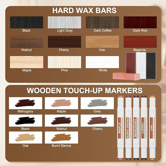 Laminate Wood Floor Repair Kit, Wax Melting Tool with Display, Hard Wax Filler, Marker Pen, Furniture and Countertop Repair Set,Blue