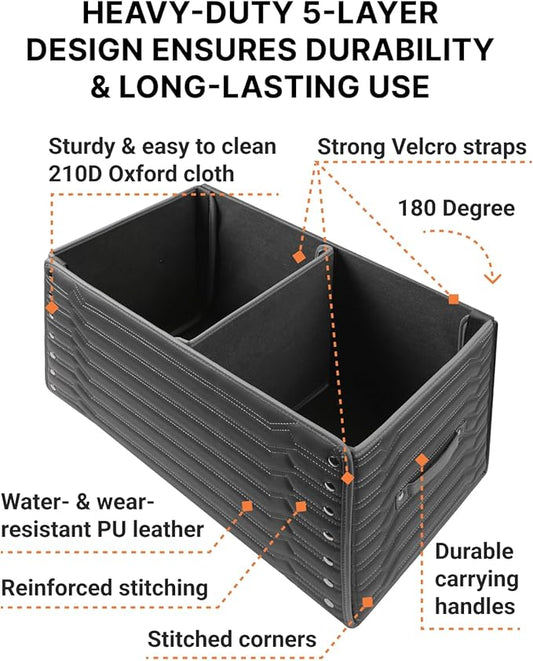 Owleys Car Trunk Organizer For Shoes - Storage Crate For SUV, Sedan Or Truck - Foldable Cargo Bin For Travel Gear & Sports Kits - Practical Holiday Gifts For Drivers (Highway 21.6 inch)