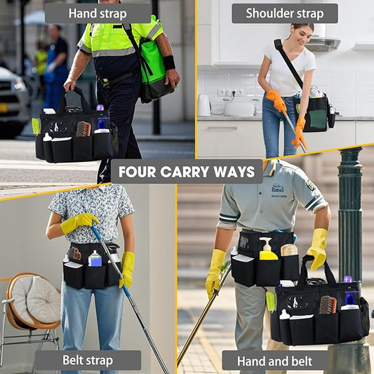 ZKOO Cleaning Bag Cleaning Caddy Organizer, Wearable Cleaning Caddy with Waist & Handles for Cleaning Tool Organizers, Extra-Large Cleaning Caddy Bag Adjustable Compartments for Housekeeping,Gardening