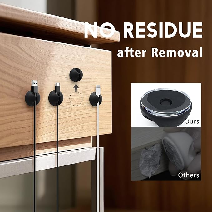 Cable Clips Phone Cord Holder, Charger Cord Organizer, Cable Management Clips for Nightstand, Car, Office, Black 9 PCS