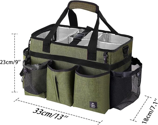 Large Cleaning Caddy Bag Built-in Sturdy Support Board, Cleaning Organizer with Detachable Divider, Cleaning Supply Tote with Adjustable Shoulder Strap&Waist Belt for Cleaners & Housekeeper