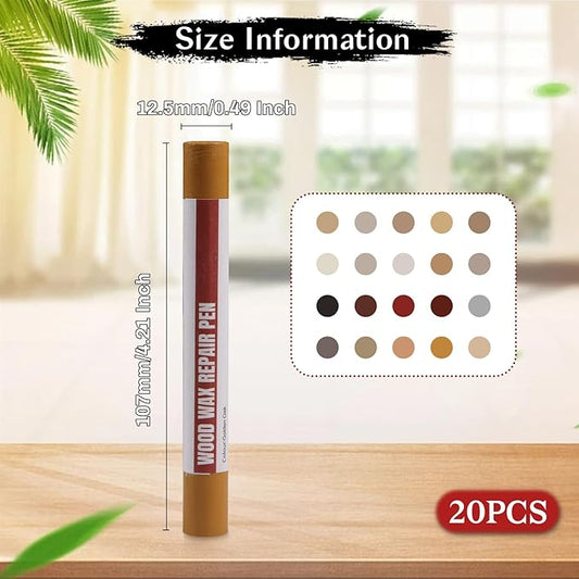 Wood Filler Sticks,20 Colors Wood Repair Wax Crayons,Wood Furniture Markers Touch up for Repairing Scratches, Dings, Cracks and Holes in Wood Floors, Cabinets, Cut Panels(Common Series)