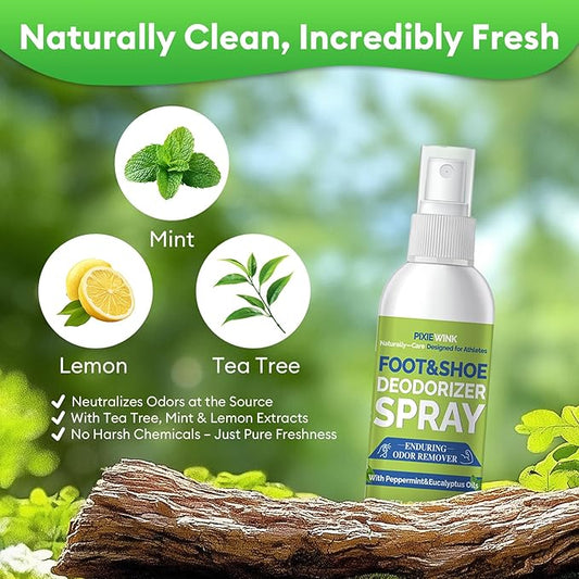 Foot & Shoe Deodorizer Spray, 5 fl.oz Instant Odor Eliminator for Smelly Shoes & Feet - Long-Lasting Freshness, 2-Pack