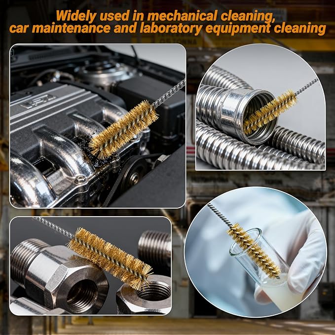 8Pcs Tube Cleaning Brush,Brass Stainless Steel Engine Cleaning Brushes,12 inch Long Round Wire Pipe Cleaner for Deep Pipes,Auto Parts, Engine Parts,8 Sizes