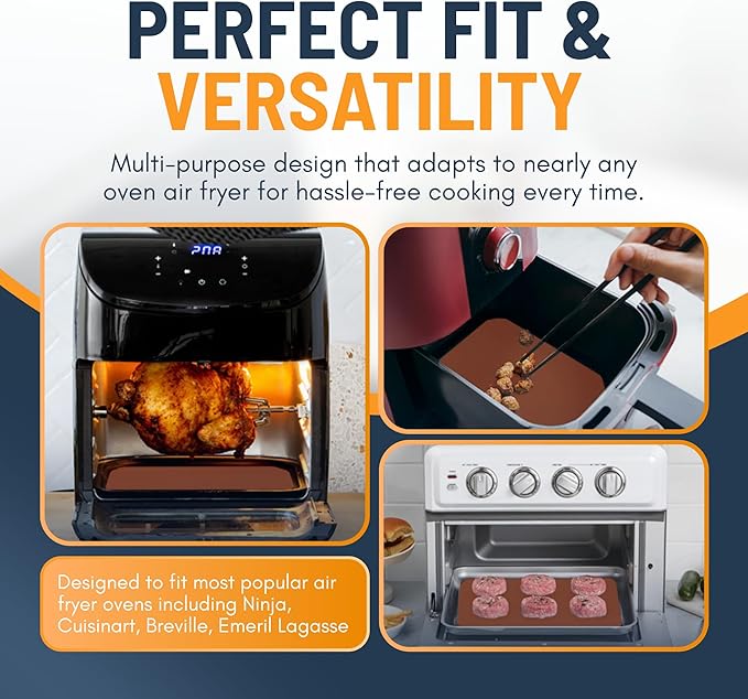 Toaster Oven Liners for Bottom of Oven (2 Pack) Reusable Non-Stick Heat Resistant Toaster Liners, Compatible with Ninja, Cuisinart, Emeril Lagasse & More, Toaster Mat, 12"x12" (Copper)