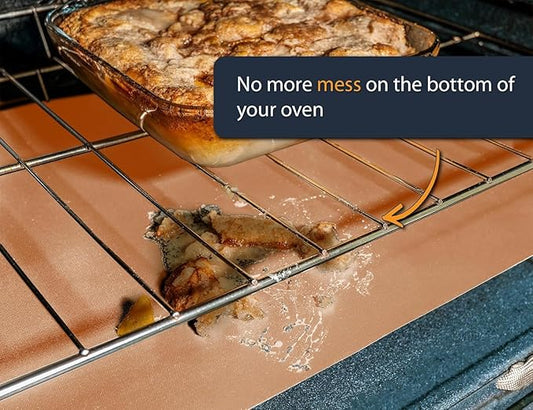 Oven Liners for Bottom of Oven - 2 Pack Large Heavy Duty Mats, 17”x25” Non-Stick Reusable Liner for Electric, Gas, Toasters, Grills - BPA & PFOA Free Kitchen Accessory to Keep It Clean (Copper)